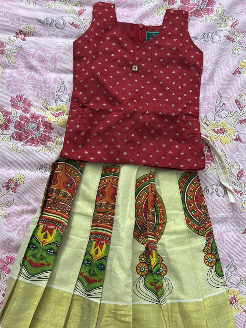 Girls' Pattu Pavadai Kathakali Print Set - 2 year old